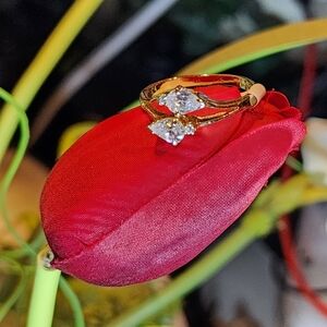 Vintage 14K Gold Electroplated Double Pear Shaped CZ Bypass Ring Size 9